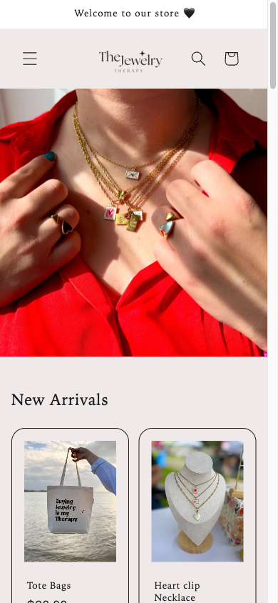 Versión móvil de la tienda Shopify de The Jewelery Therapy