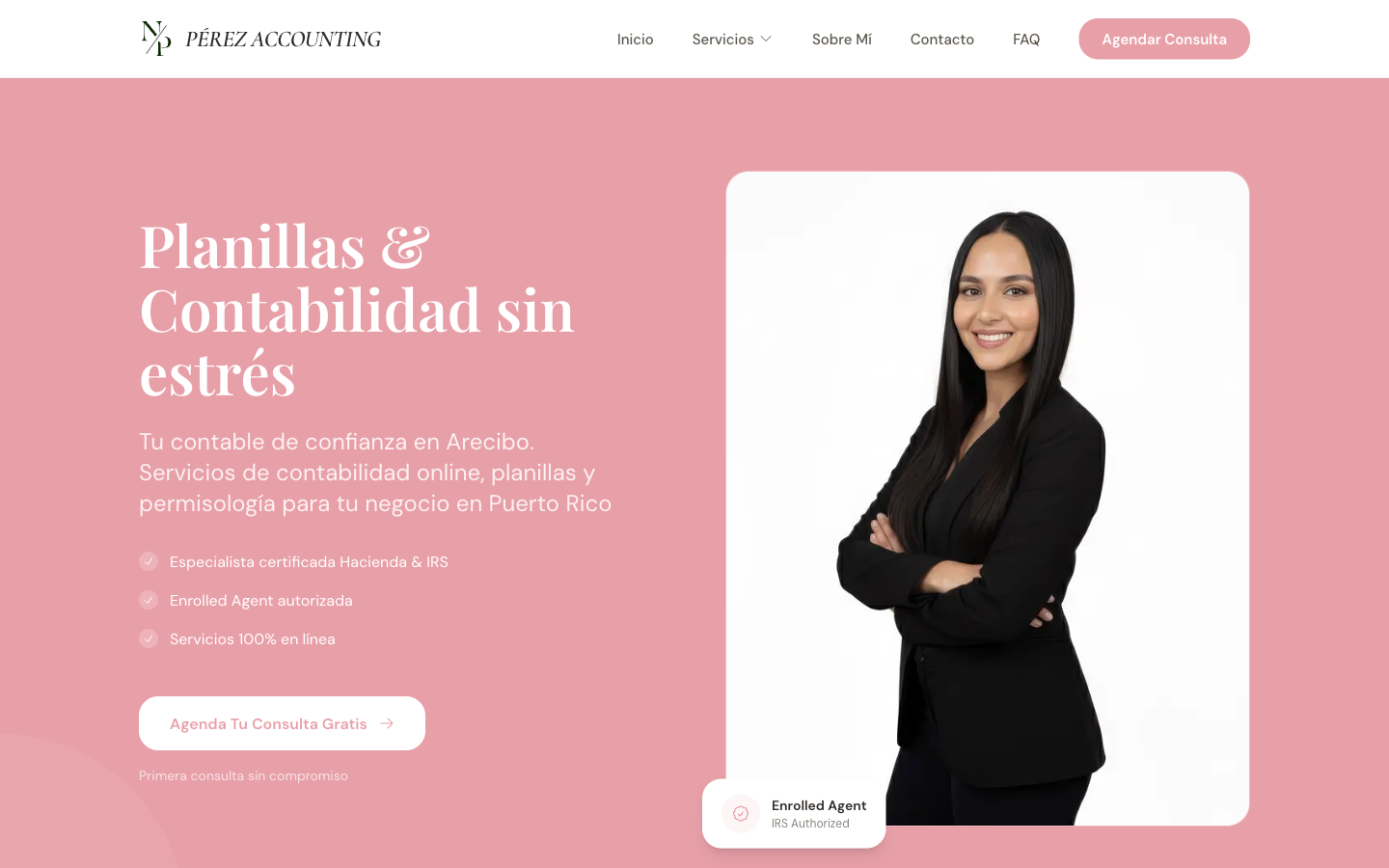 Versión de escritorio de la página web de Pérez Accounting